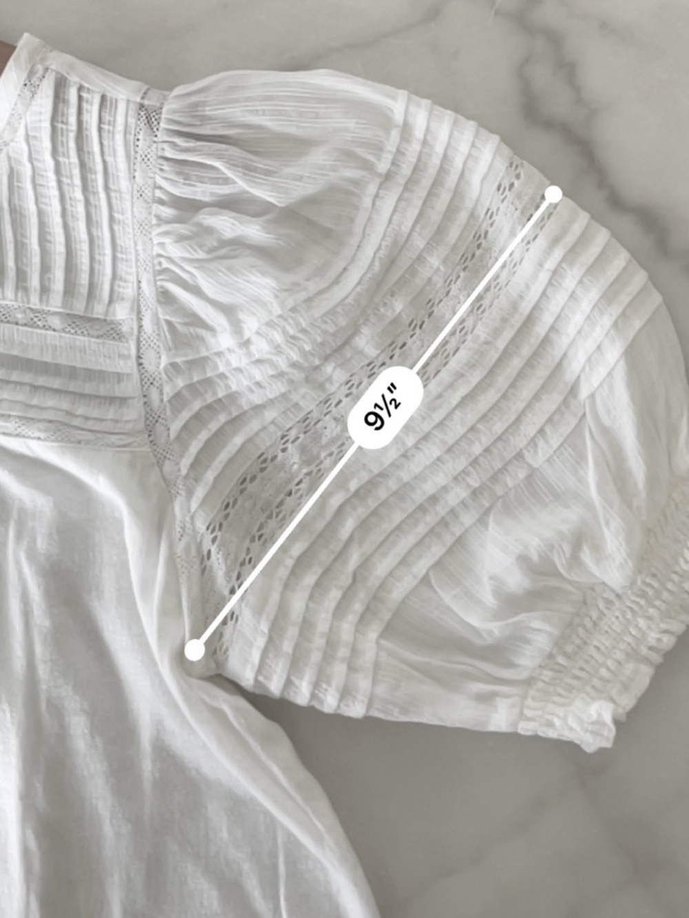 LOFT White Puff Short Sleeve Cotton Pleated Lace Insert Top - Picture 5 of 9